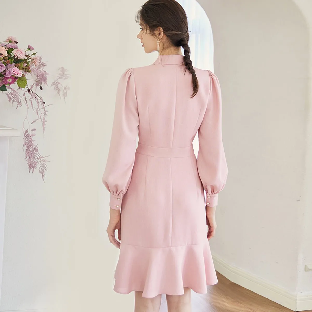 Pretty Pink Lapel Midi Dress