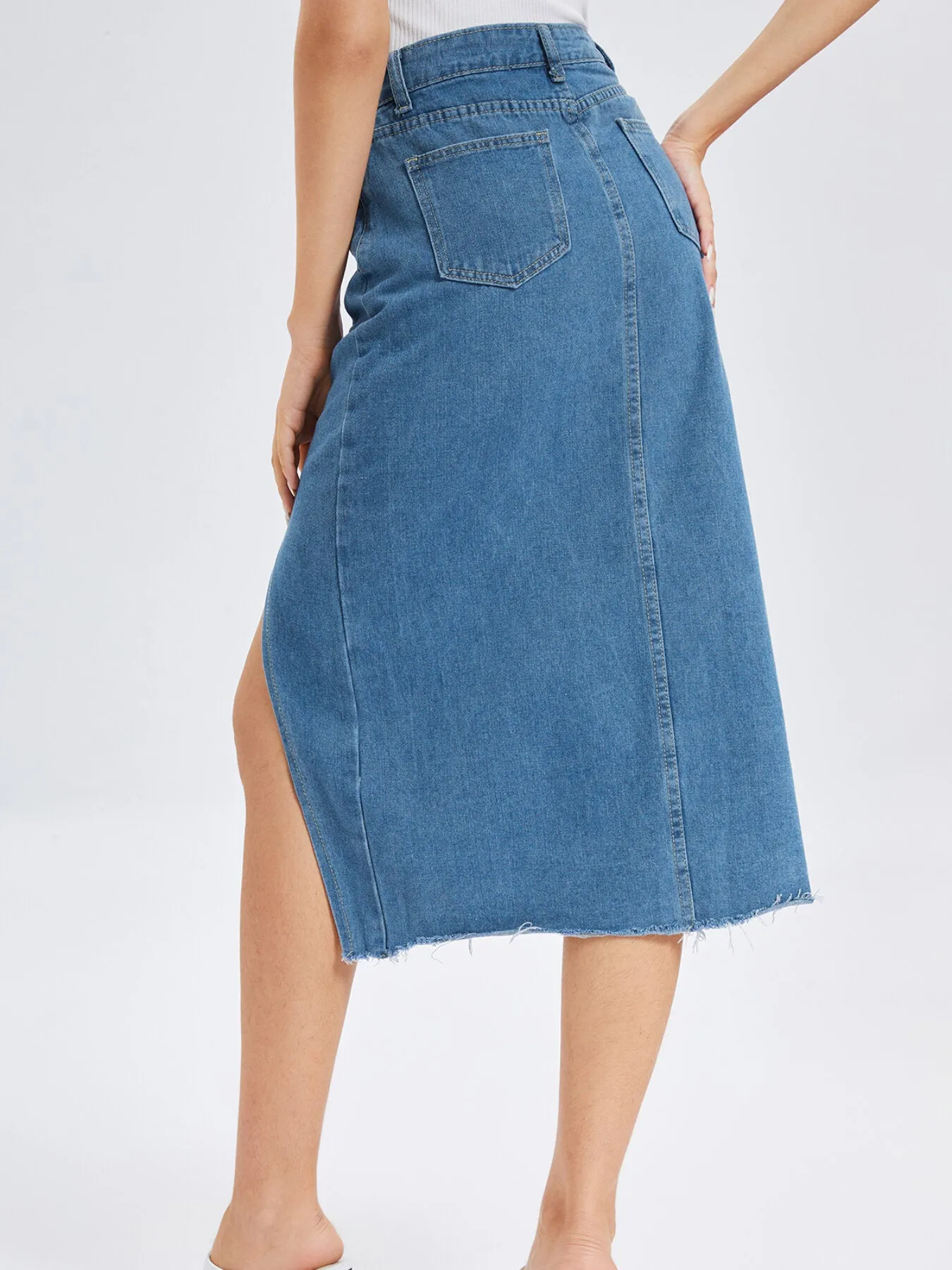 Raw Hem Split Asymmetrical Denim Skirt
