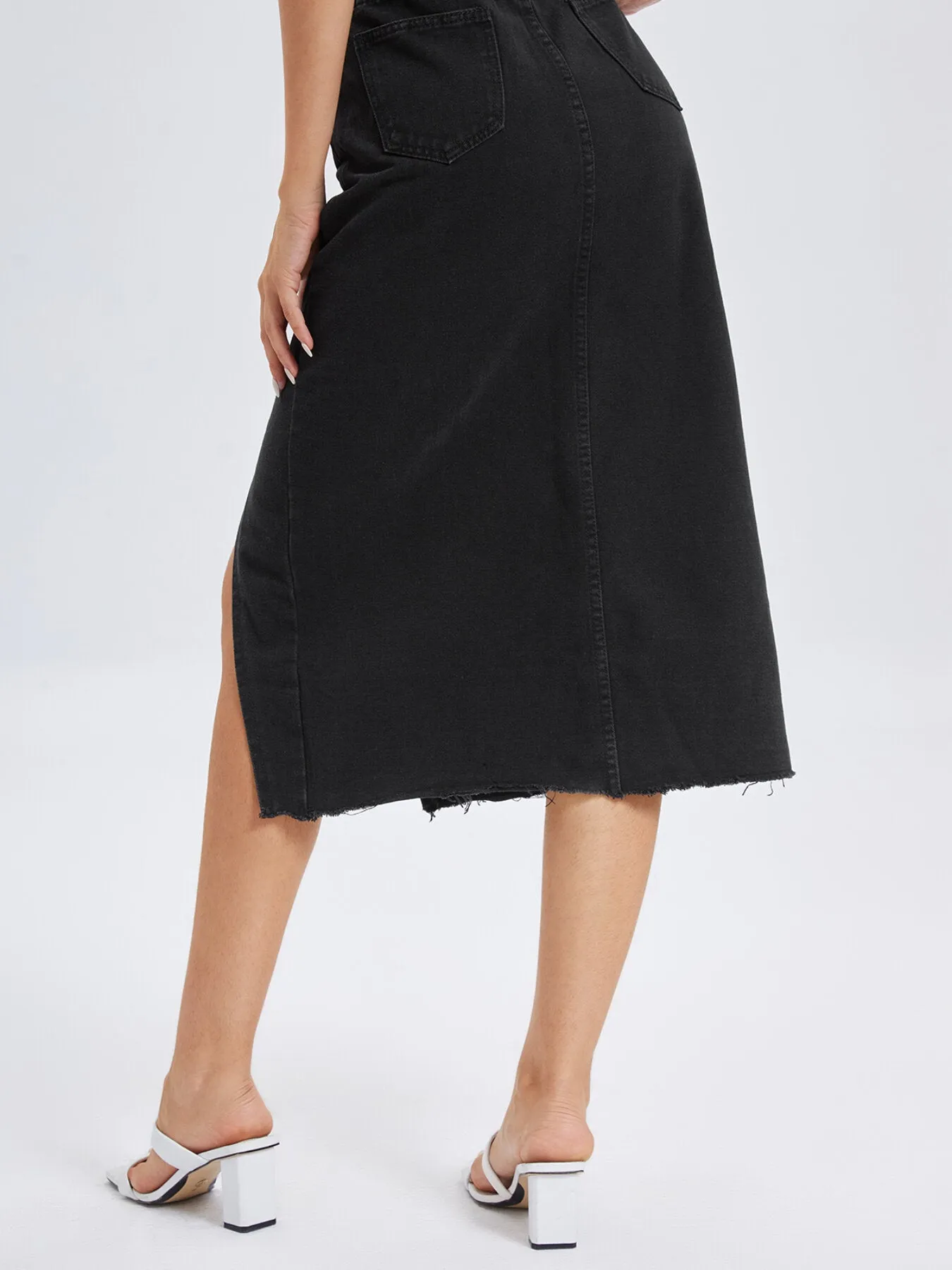 Raw Hem Split Asymmetrical Denim Skirt