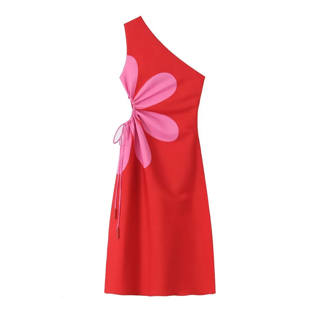 Red Floral Cut Out Midi Dress