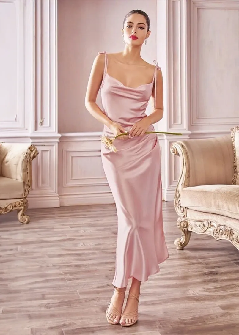 Rosie Satin Slip Cowl Neck Midi Dress Desert Rose
