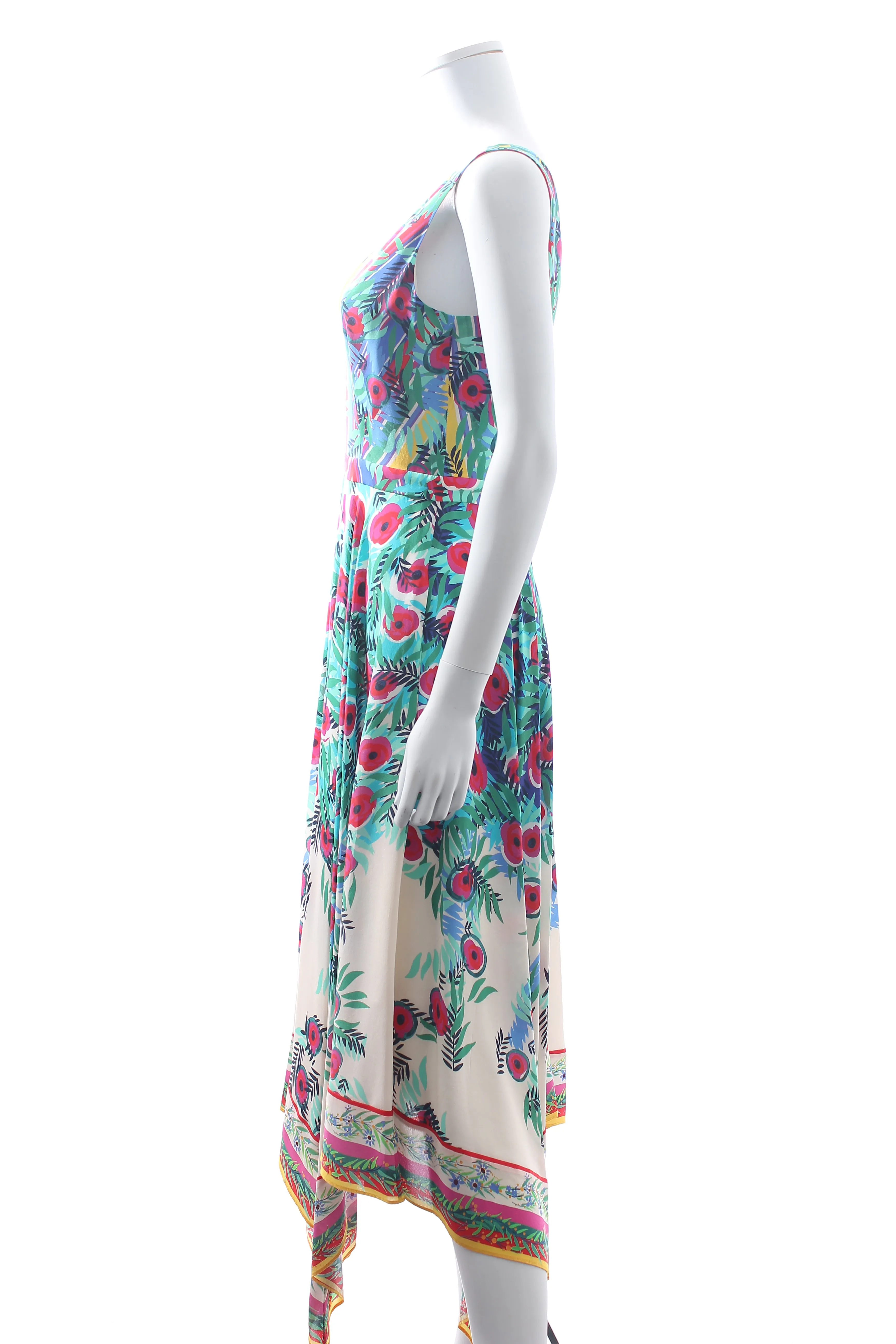 Saloni 'Zuri' Asymmetric Silk Printed Midi Dress