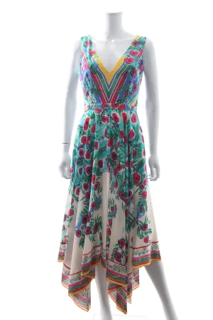 Saloni 'Zuri' Asymmetric Silk Printed Midi Dress