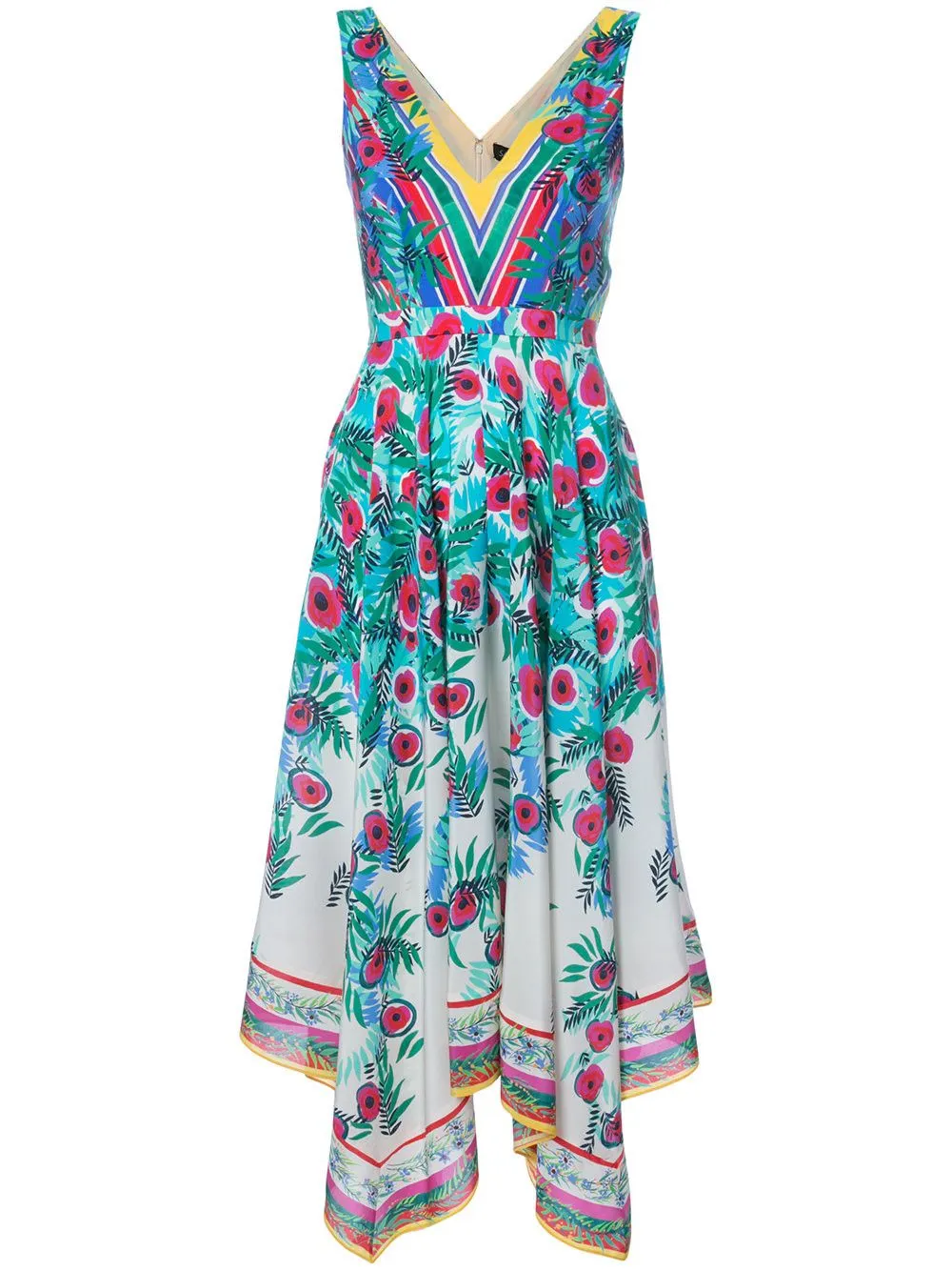 Saloni 'Zuri' Asymmetric Silk Printed Midi Dress