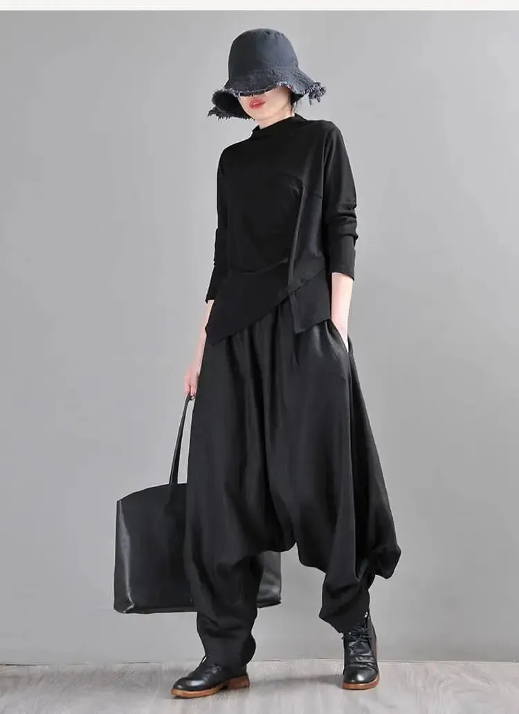 Summer Linen Pants Drop Crotch Baggy Harem Pants for Stylish Women