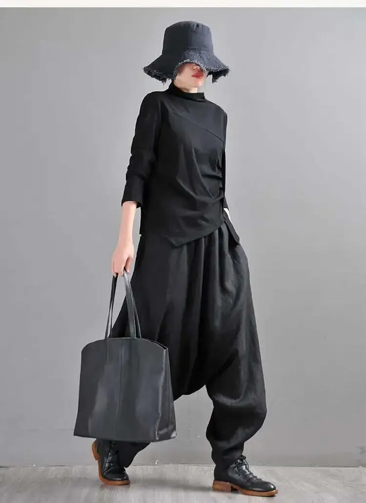 Summer Linen Pants Drop Crotch Baggy Harem Pants for Stylish Women