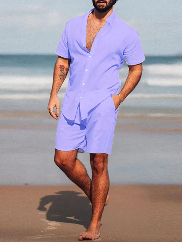 Summer Style Men's Cotton Shirt & Shorts Combo