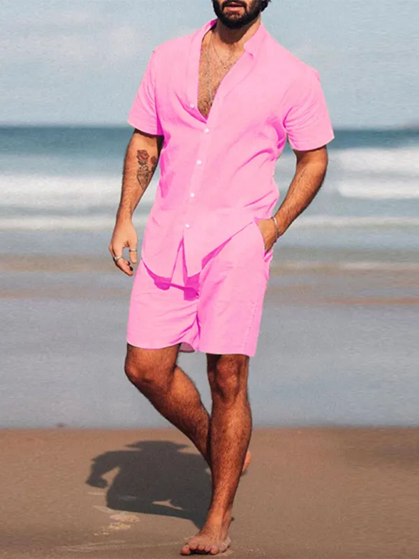Summer Style Men's Cotton Shirt & Shorts Combo