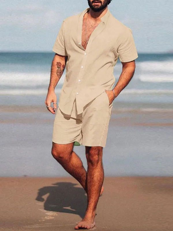 Summer Style Men's Cotton Shirt & Shorts Combo