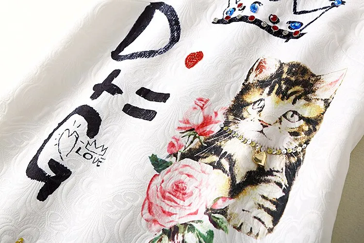 Summer Stylish Elegant Cat Print Sleeveless Vest Dress
