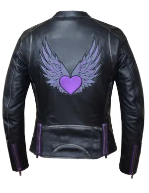The Love of Wings (purple) Women's Leather Jacket