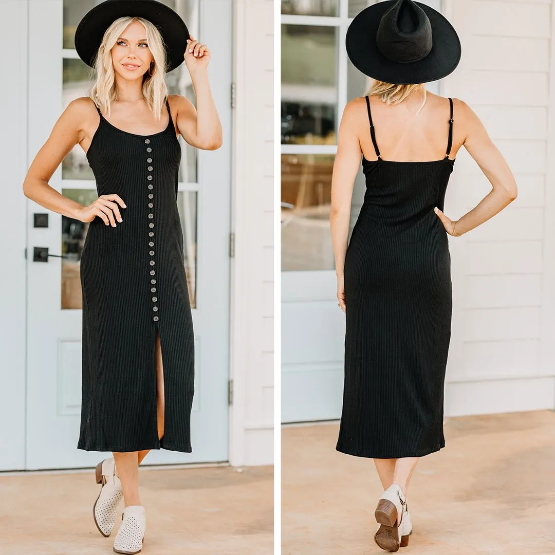 The Perfect View Black Ribbed Midi Dress