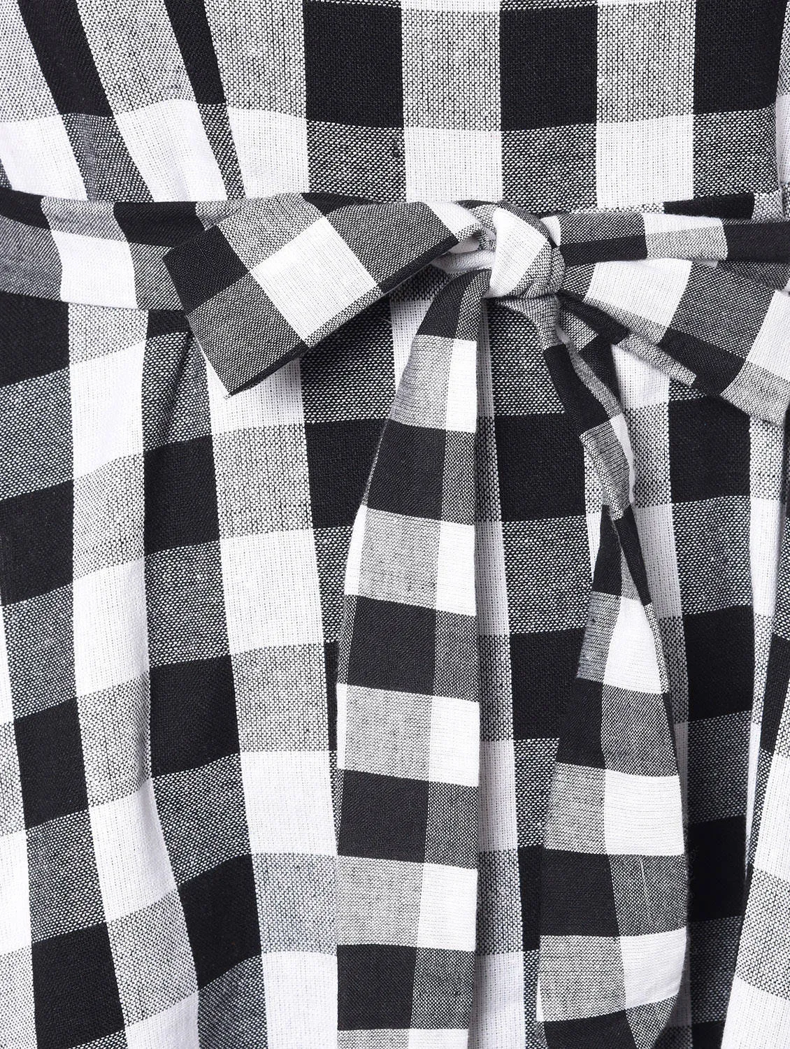 Tie front gingham checks flared dress
