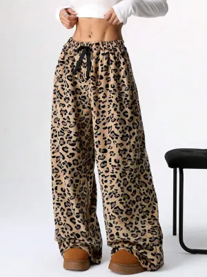 Trendy Leopard Print Wide Leg Lounge Pants for Women