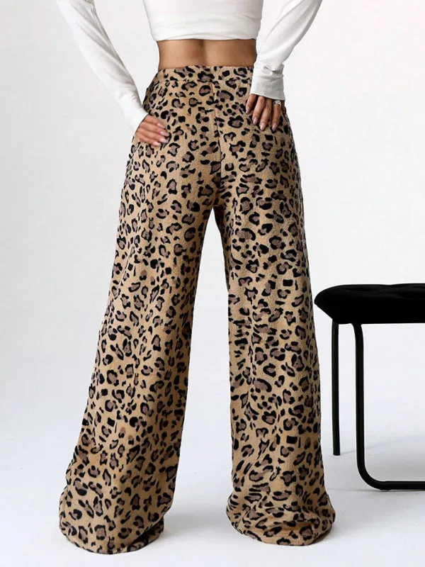 Trendy Leopard Print Wide Leg Lounge Pants for Women
