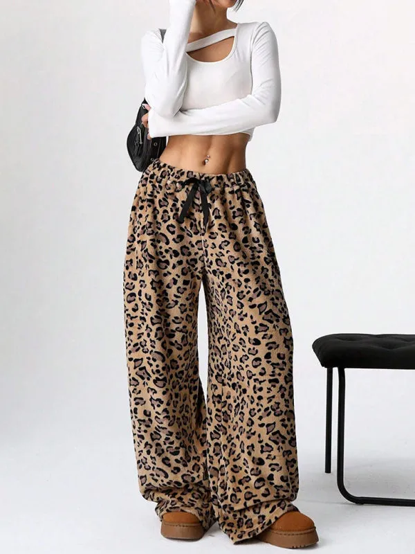 Trendy Leopard Print Wide Leg Lounge Pants for Women