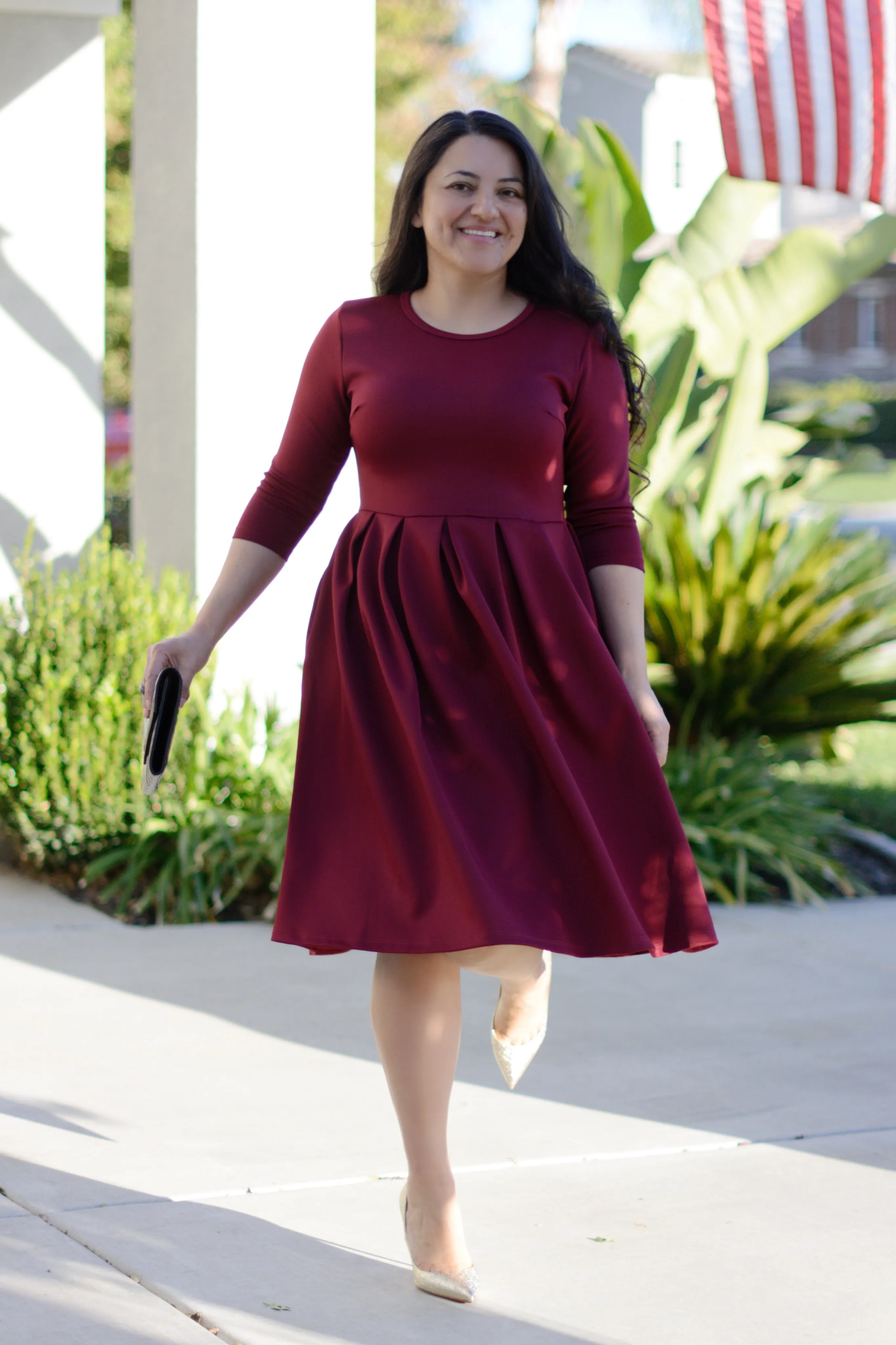Venice Merlot Pleated Midi Dress
