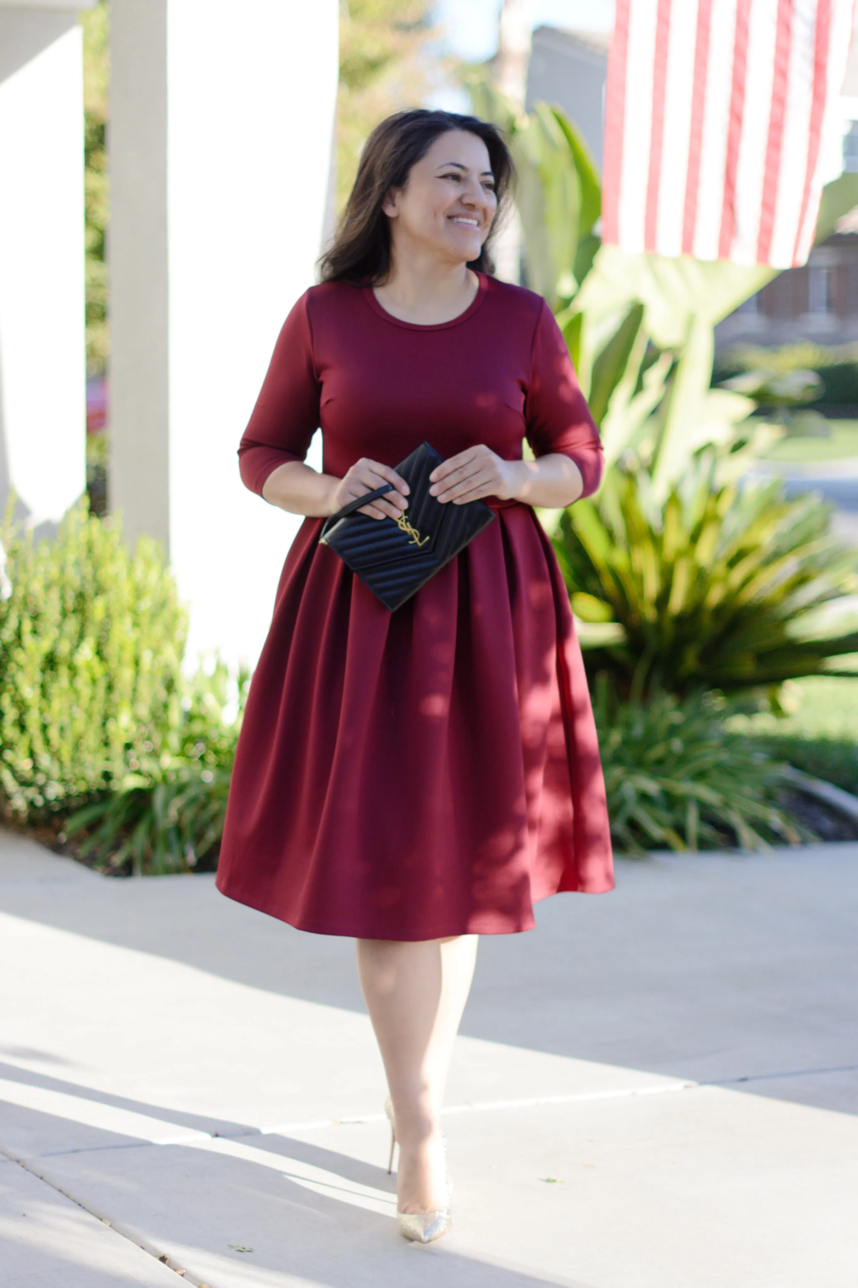 Venice Merlot Pleated Midi Dress