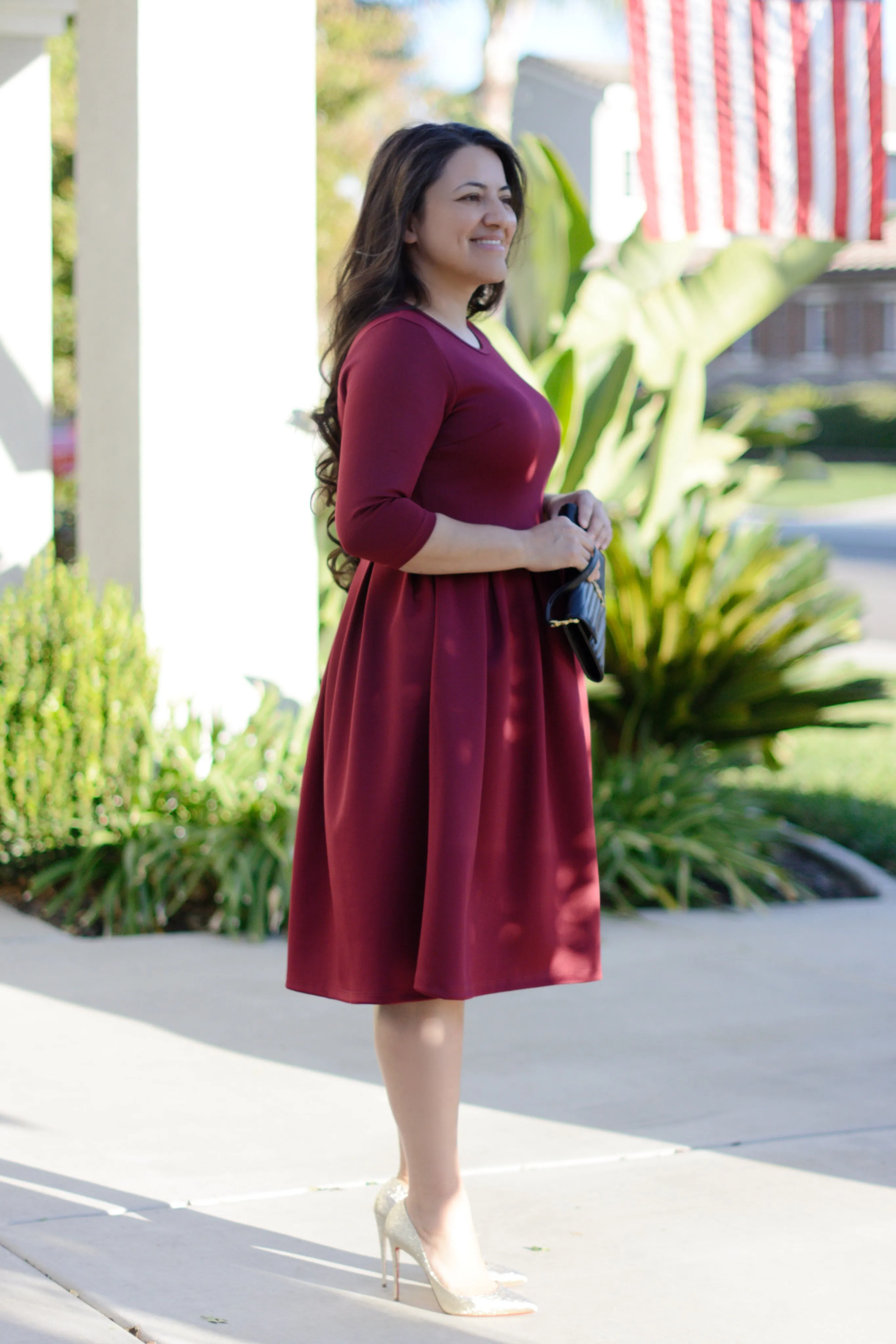 Venice Merlot Pleated Midi Dress