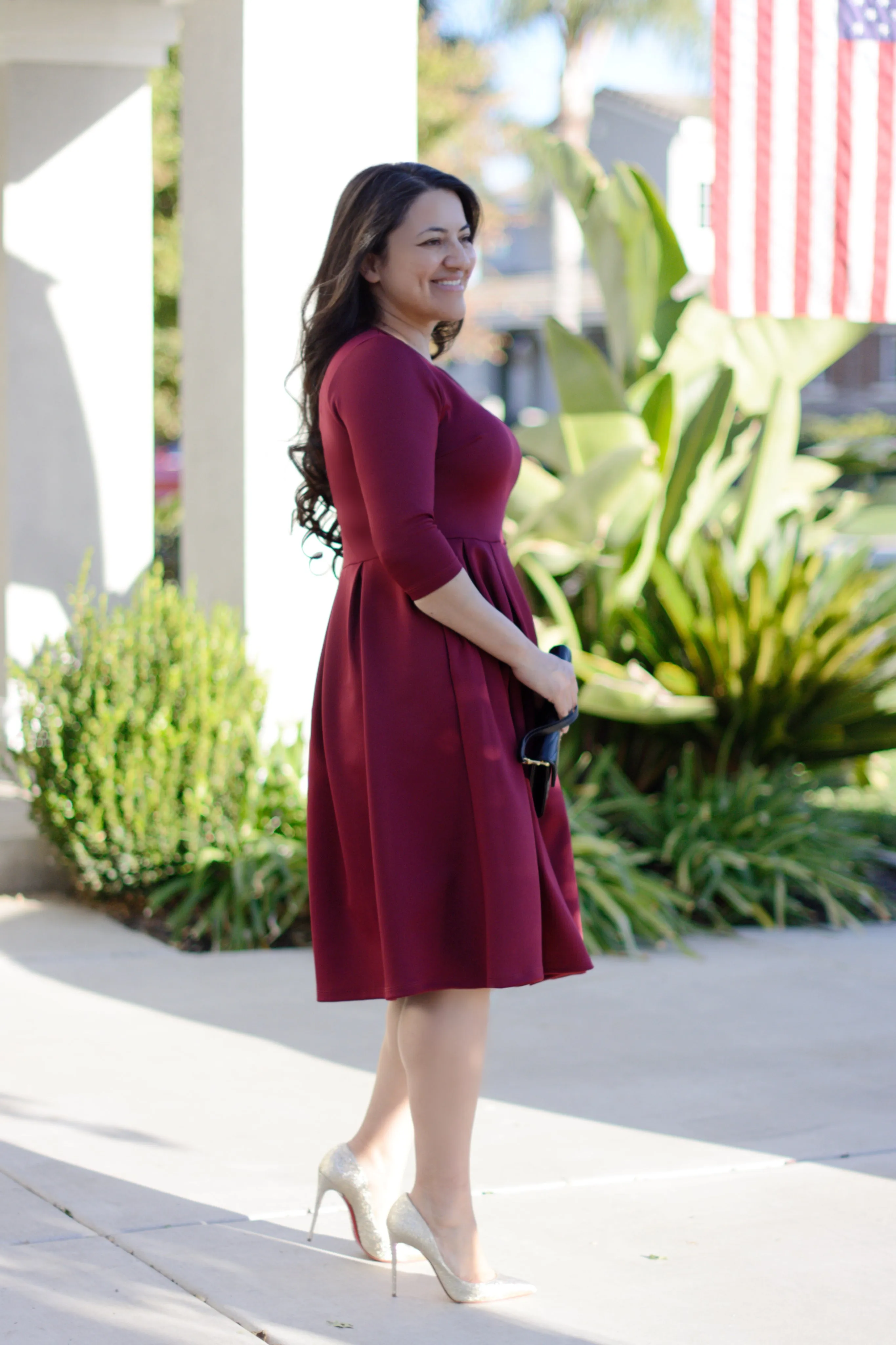 Venice Merlot Pleated Midi Dress