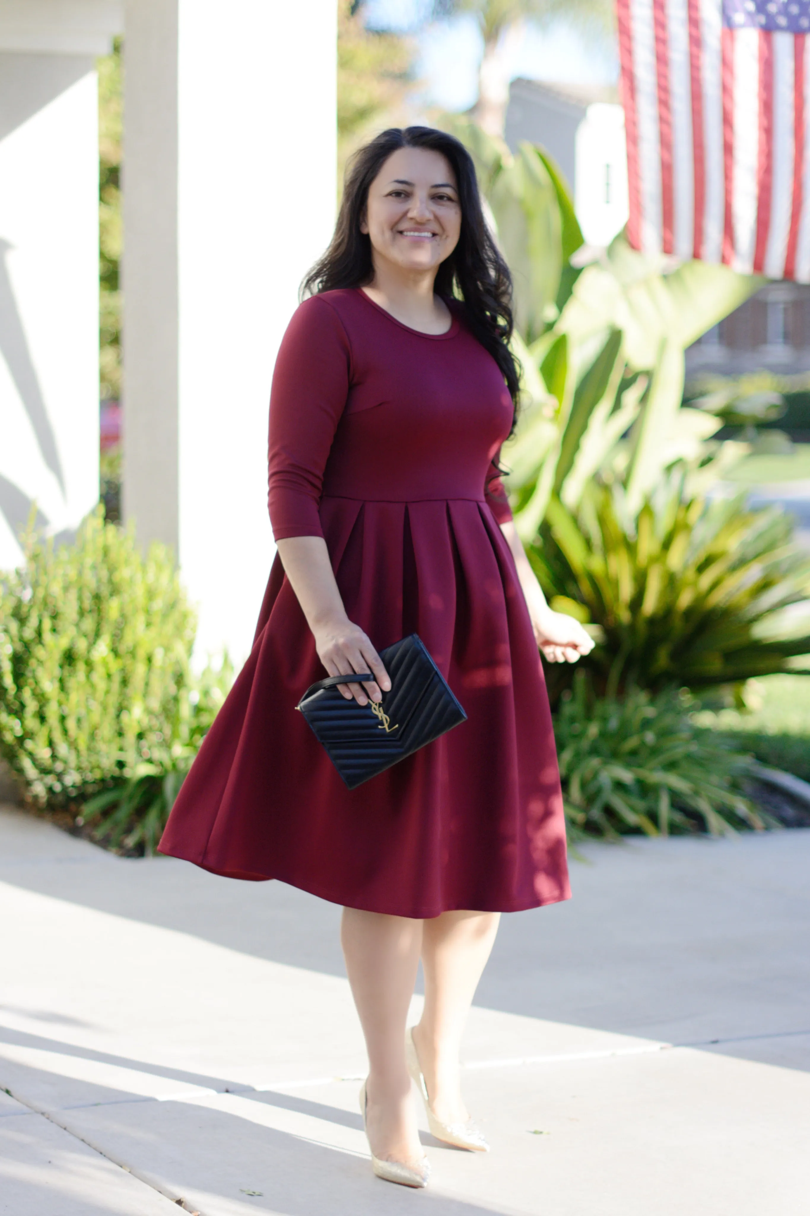 Venice Merlot Pleated Midi Dress