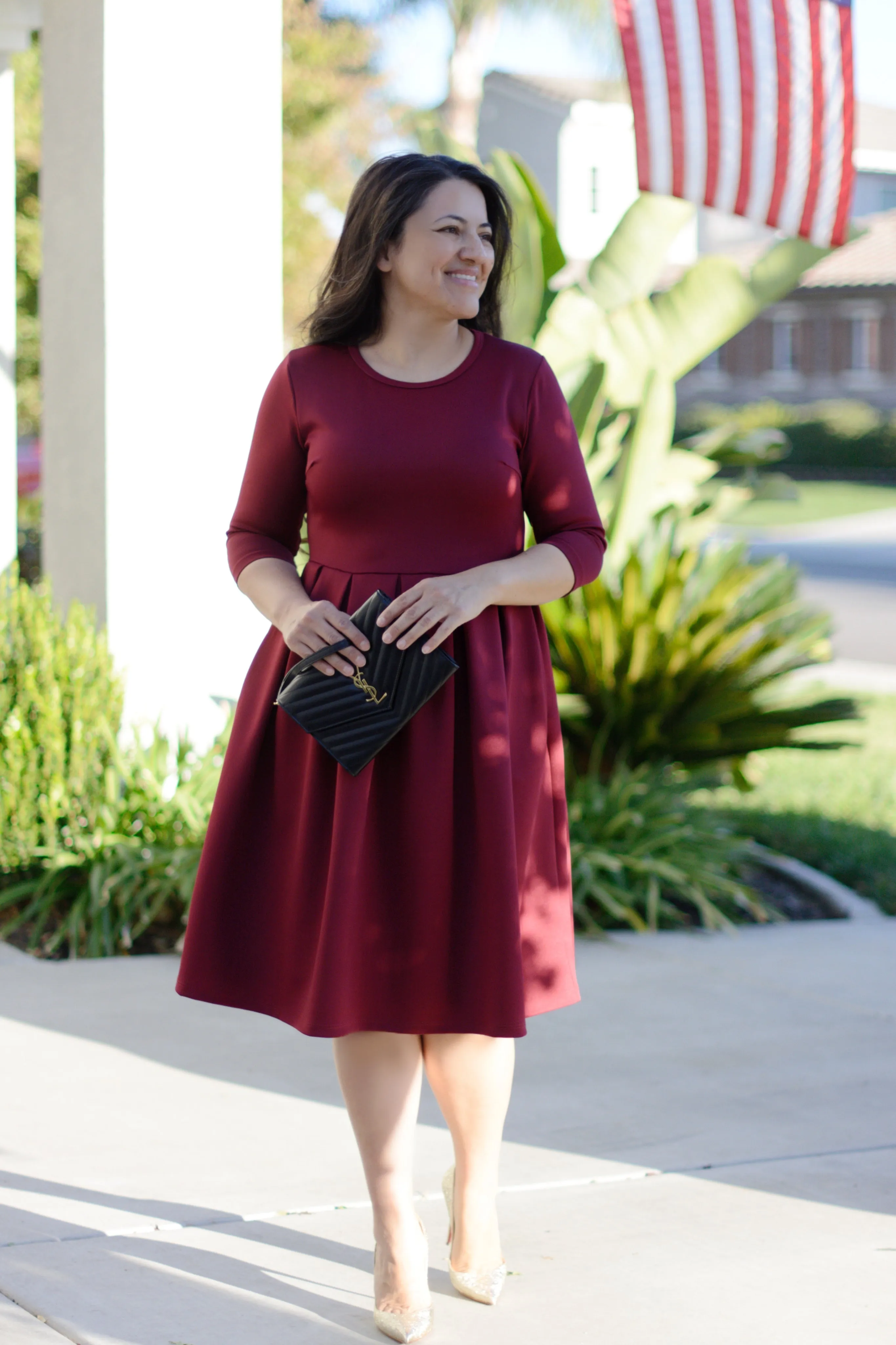 Venice Merlot Pleated Midi Dress