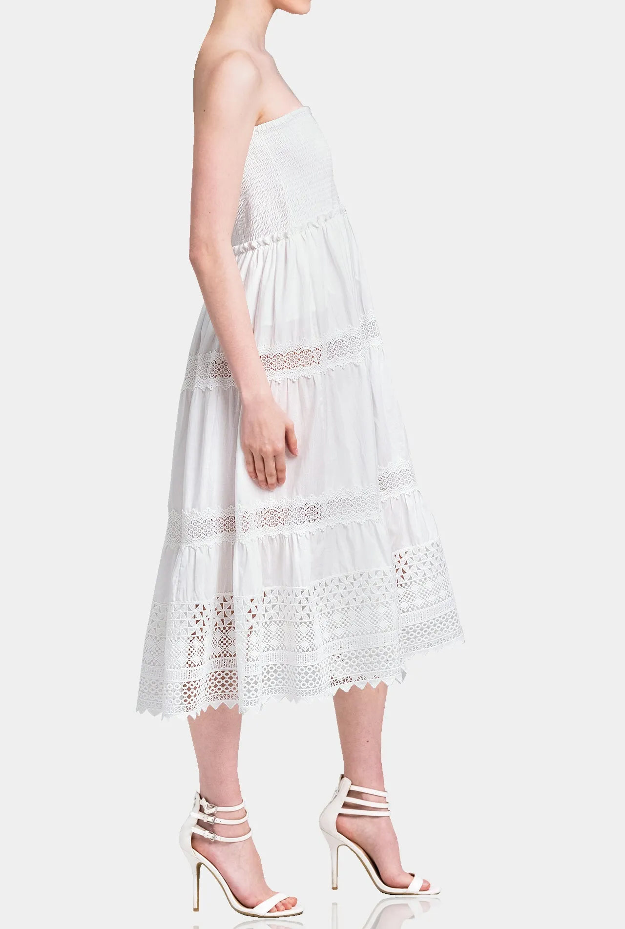 White Smoked Cotton Dress for Women