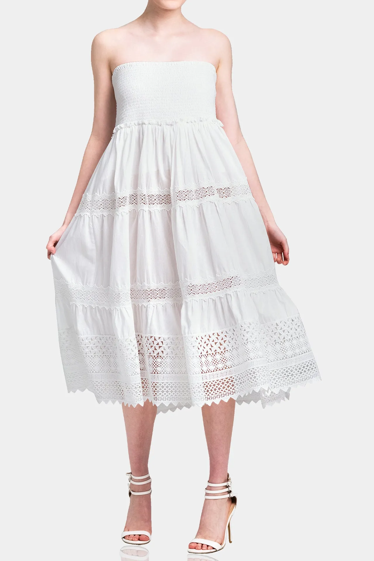 White Smoked Cotton Dress for Women