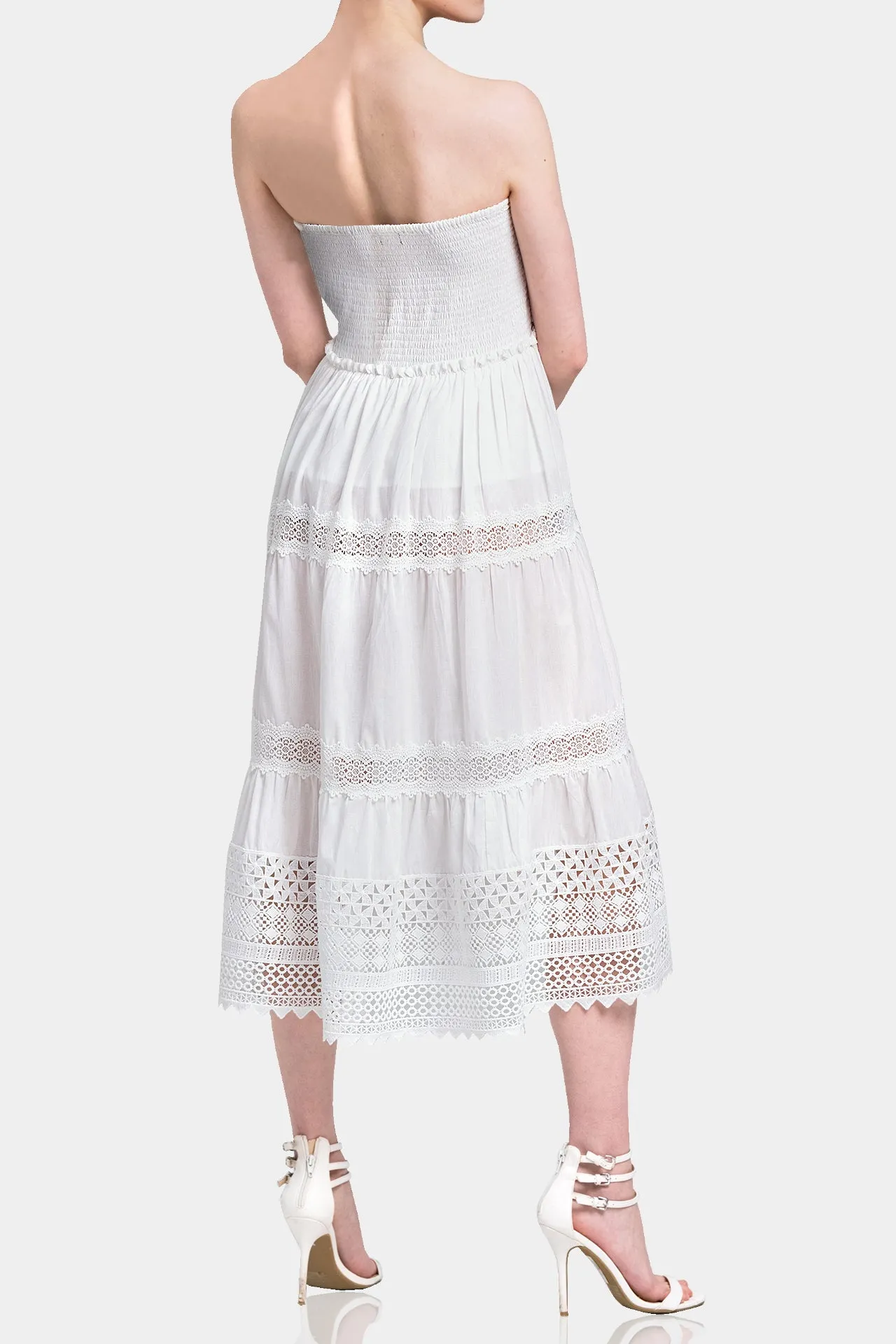 White Smoked Cotton Dress for Women