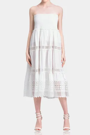 White Smoked Cotton Dress for Women