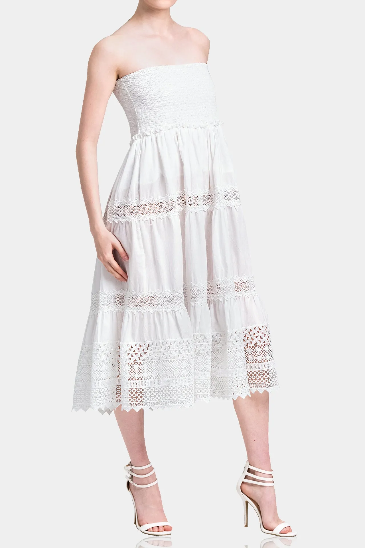 White Smoked Cotton Dress for Women