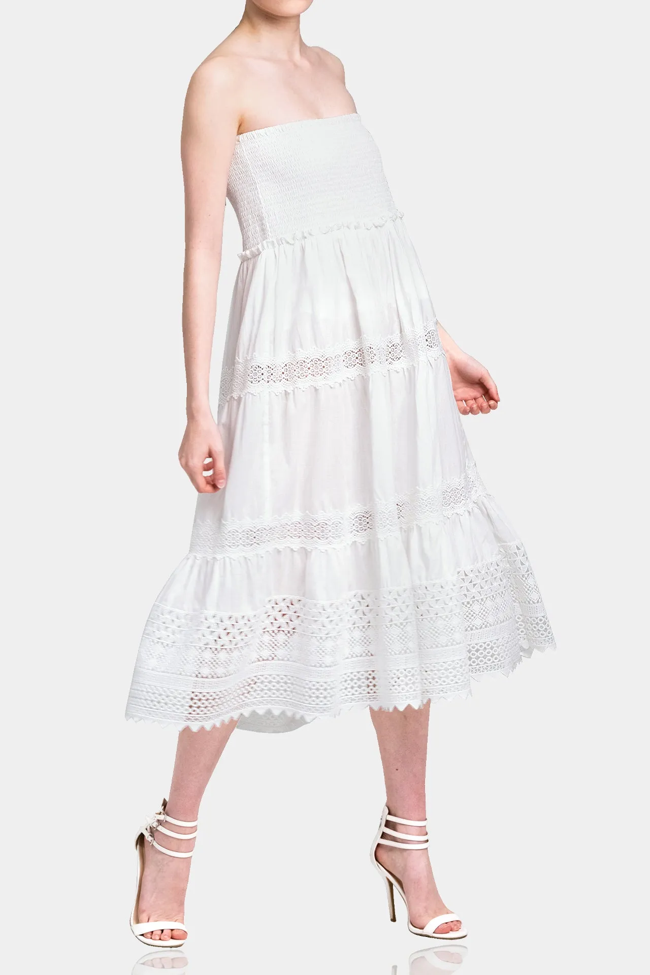 White Smoked Cotton Dress for Women