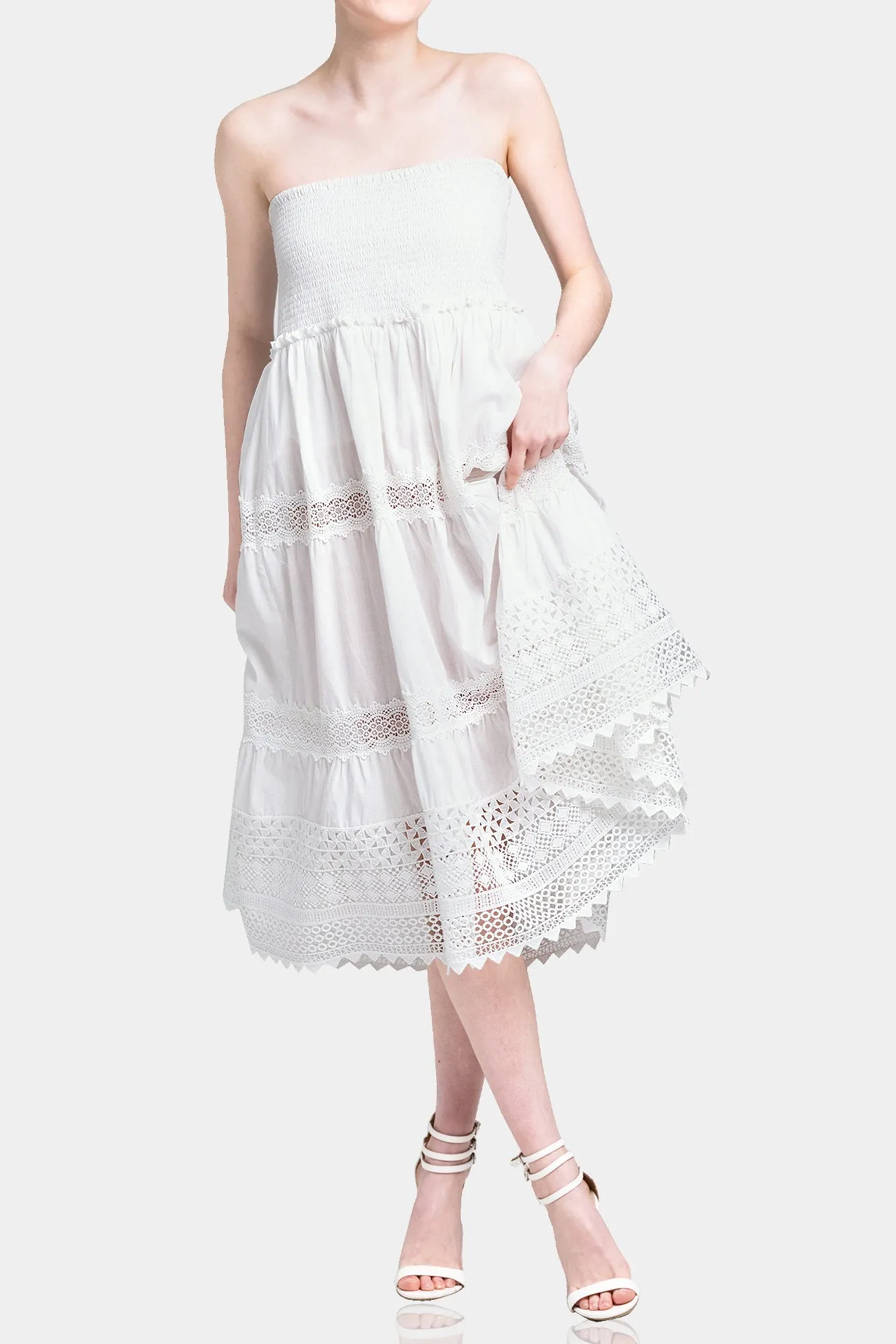 White Smoked Cotton Dress for Women