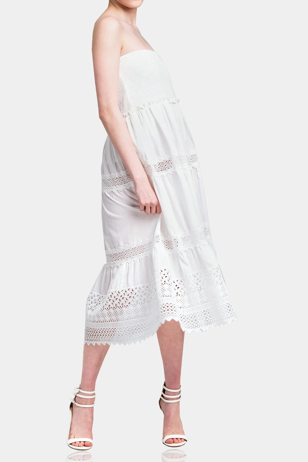 White Smoked Cotton Dress for Women