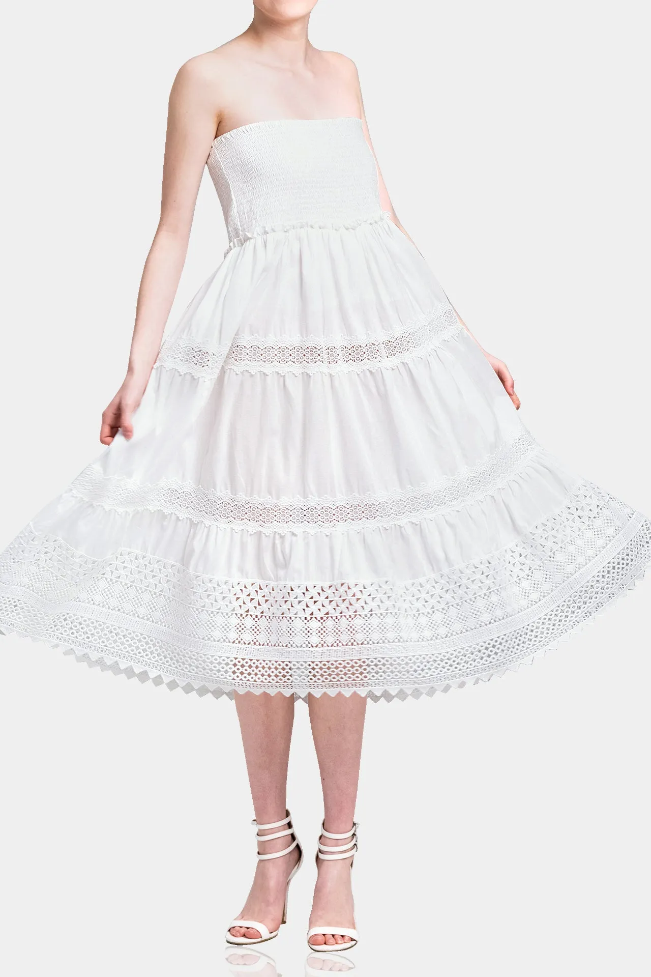 White Smoked Cotton Dress for Women