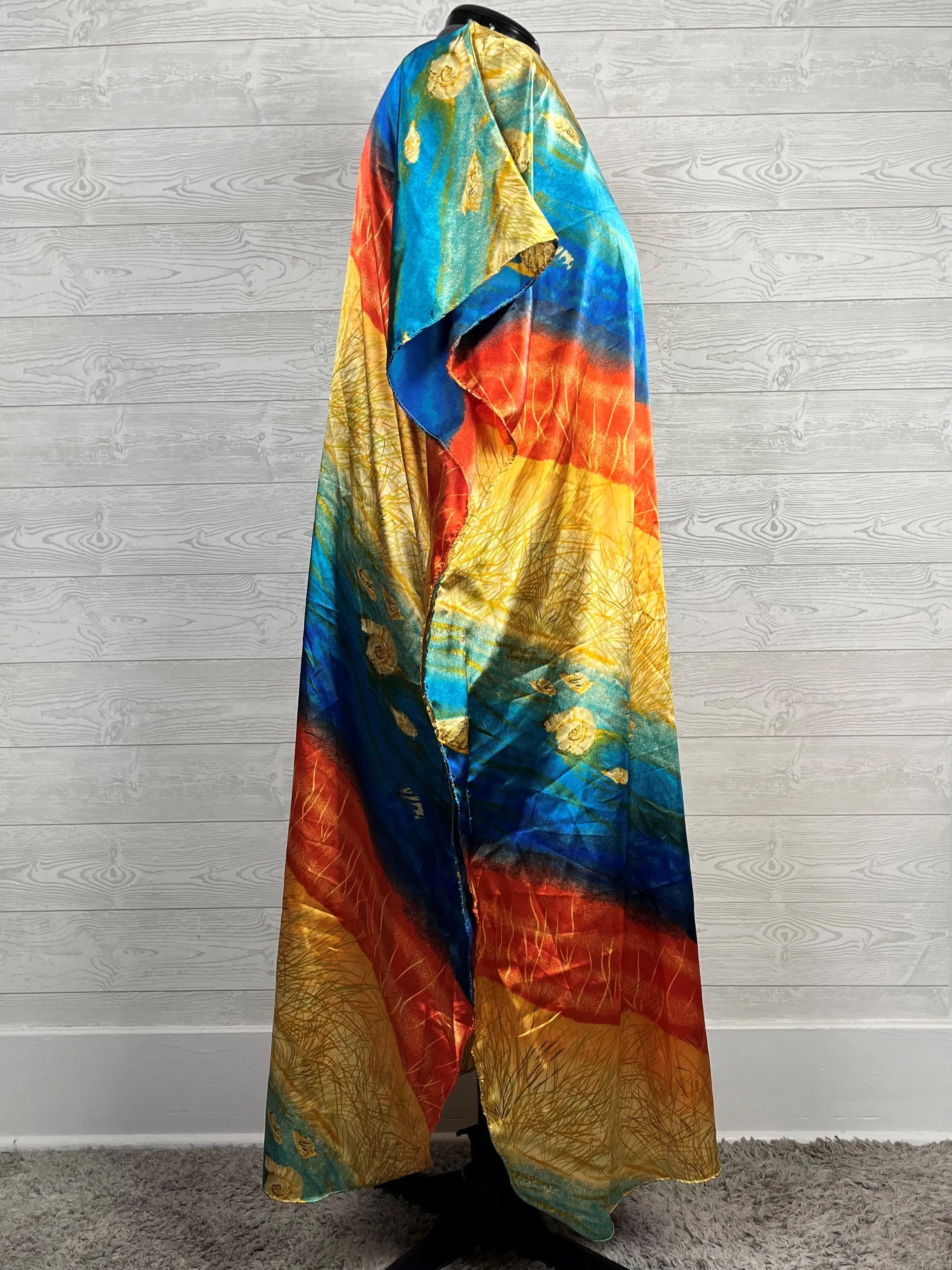 Winlar Size Open Blue Multi-Color Beach Scene Caftan NWT