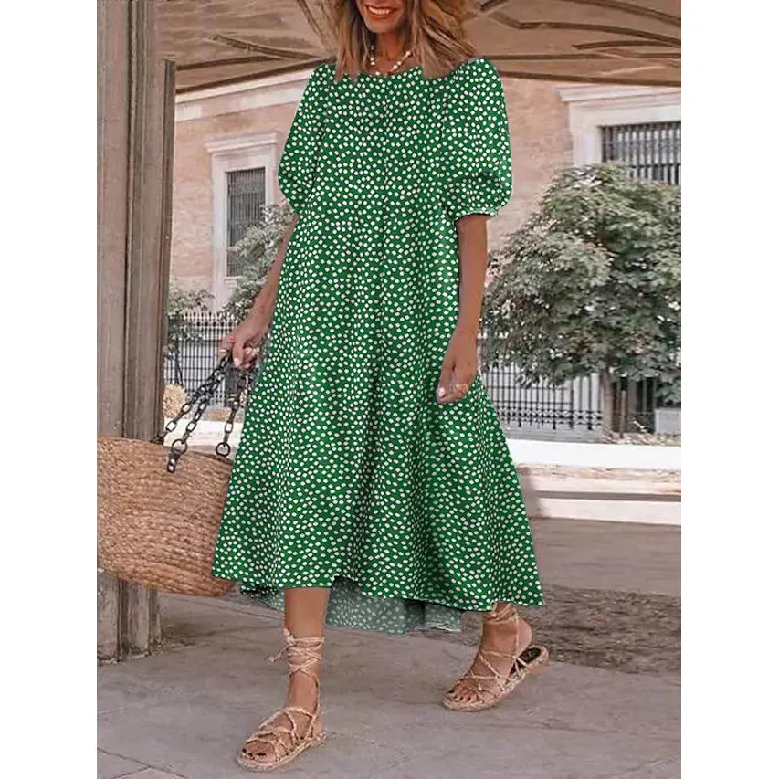 Women's Ruffled Patchwork Print Midi Dress