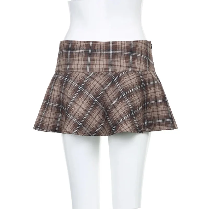 Y2K Vintage Buttons Chic Plaid Skirt England Style Harajuku Checkered A-Line Mini Skirt Women 2000s Aesthetic Outfits